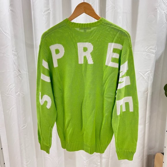 Supreme Back Logo Neon Green Crewneck Sweater Pullover.